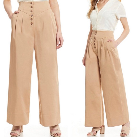 Gianni Bini Pants - ɴᴡᴛ ɢɪᴀɴɴɪ ʙɪɴɪ ʟᴇɴᴀ ʜɪɢʜ-ᴡᴀɪsᴛ ᴡɪᴅᴇ-ʟᴇɢ ʙᴜᴛᴛᴏɴ-ғʀᴏɴᴛ ᴘᴀɴᴛs